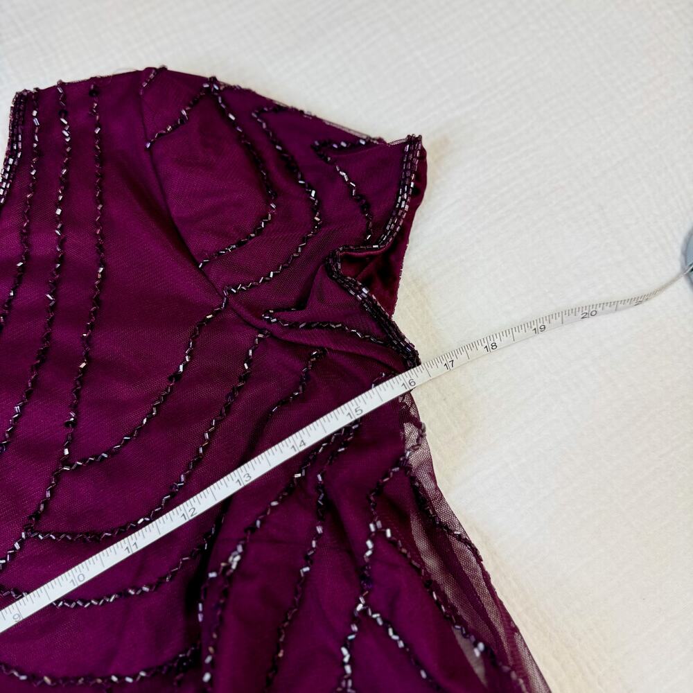 Adrianna Papell Beaded Sheer Overlay Evening Gown Cassis Wine Burgundy Women’s 6 - Picture 12 of 16